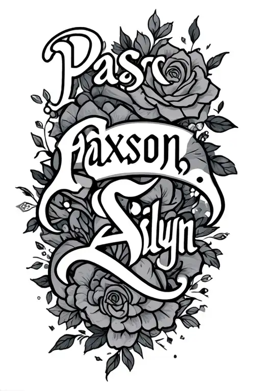"Paxson.  Aislyn " children name intertwined tattoo design idea
