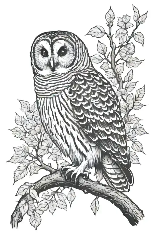 barred owl and sycamore tree tattoo design idea