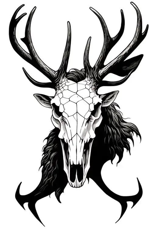 elk skull honeycomb sleeve tattoo design idea