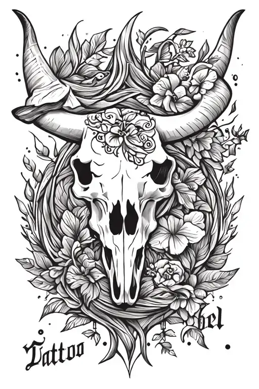 Country music theme tattoo bull skull tattoo design idea