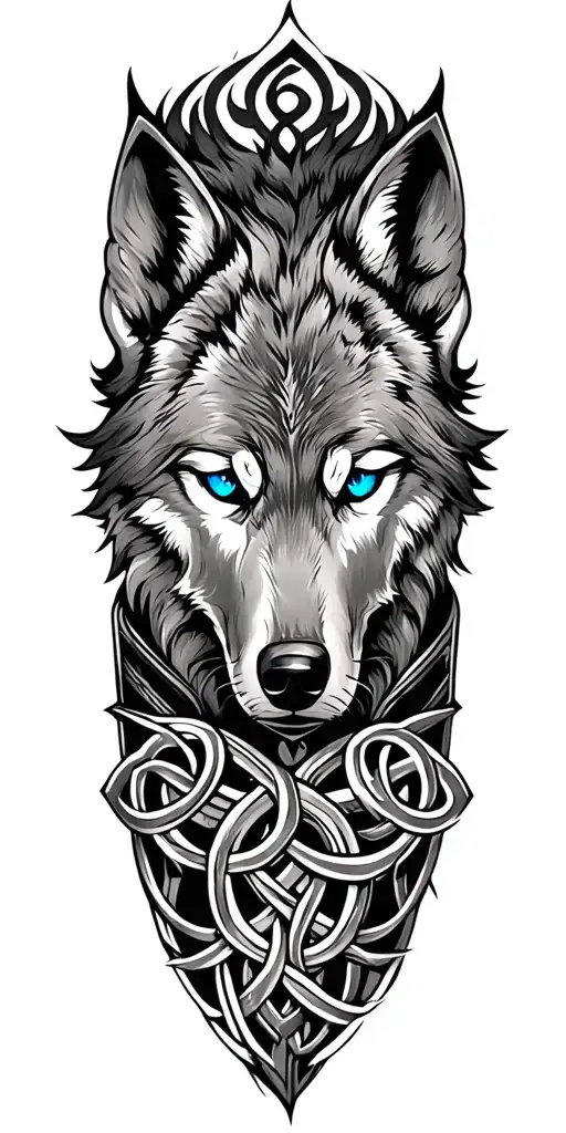 wolf with blue eyes on armor tattoo design featuring Celtic trinity knot  tattoo design idea
