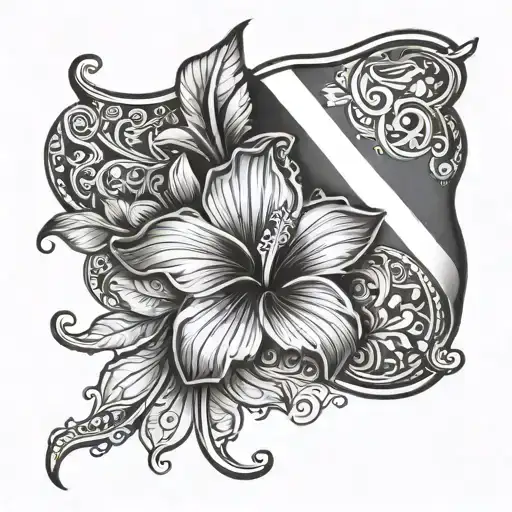 Dominican female tribal bicep cuff tatto with the flag and a hibiscus flower  tattoo design idea
