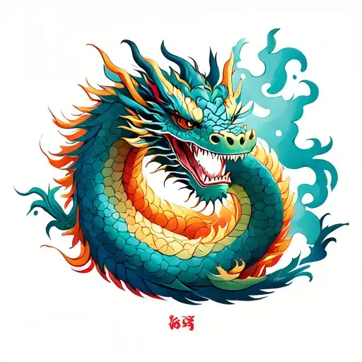 Eastern style dragon with smoke around tattoo design idea