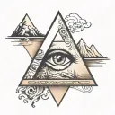 eye triangle mountain sea tattoo design idea