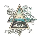 eye triangle mountain sea tattoo design idea