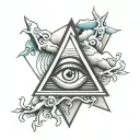 eye triangle mountain sea tattoo design idea