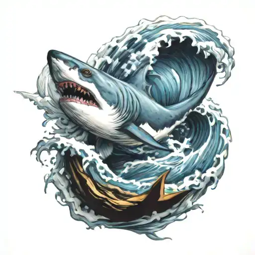 anchor, shark, waves crashing tattoo design idea