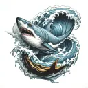 anchor, shark, waves crashing tattoo design idea