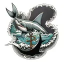 anchor, shark, waves crashing tattoo design idea