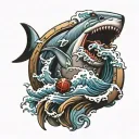anchor, shark, waves crashing tattoo design idea