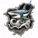 anchor, shark, waves crashing tattoo design idea