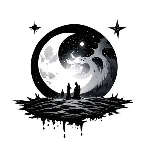 The moon cries the star in the fog tattoo design idea