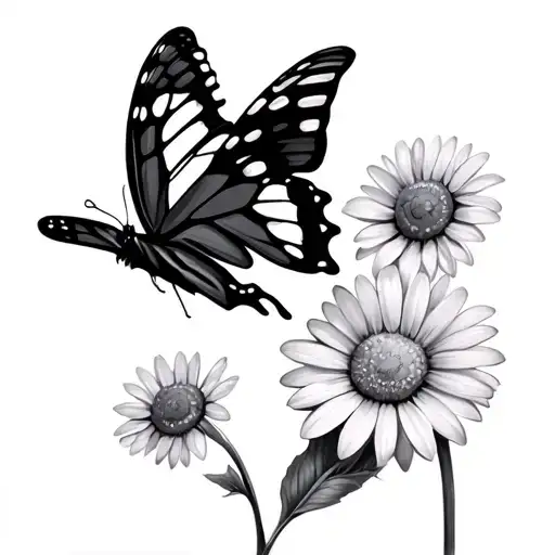 daisy and swallowtail butterfly tattoo design idea