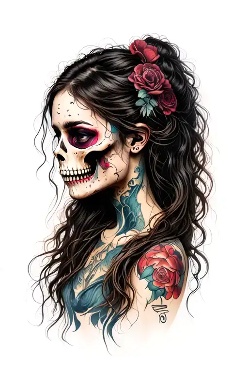 dead girl side profile tattoo design idea