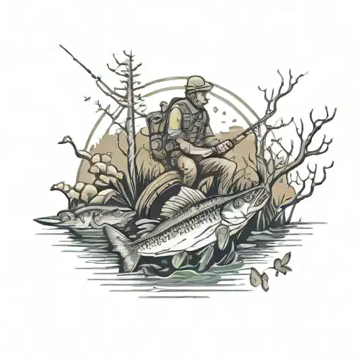 country side hunting fishing and off-road  tattoo design idea