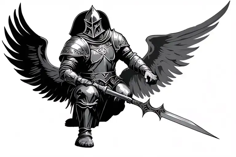 crusader kneeling giving world tattoo design idea