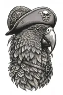 parrot with pirate hat and eye patch  tattoo design idea