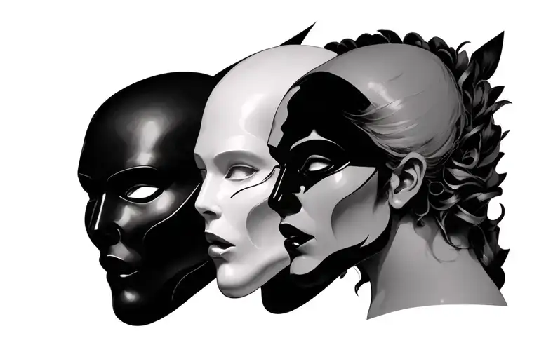 3 faces two masked one revealed tattoo design idea