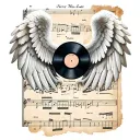 angel wings, vinyl record, sheet music notes, never too late tattoo design idea