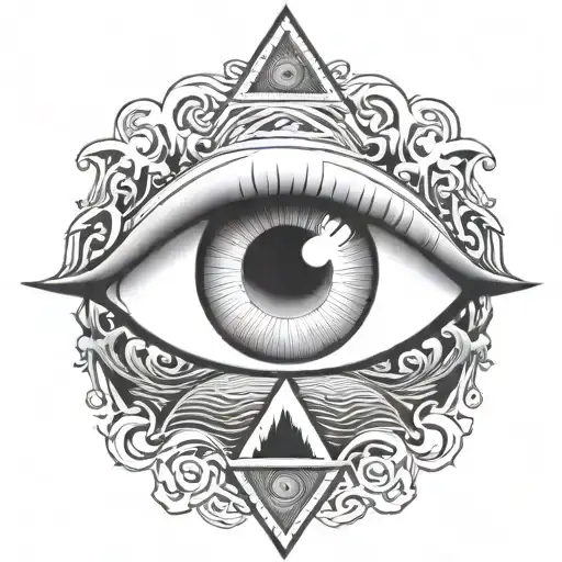 All Seeing Eye + waves crashing in the background black tattoo design idea