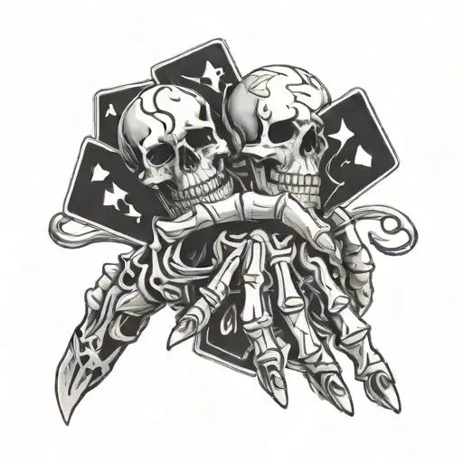 skeleton hand holding cards tattoo design idea