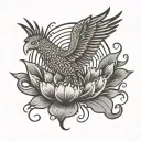 Phoenix Rising from Lotus circled in Buddhist damma wheel tattoo design idea
