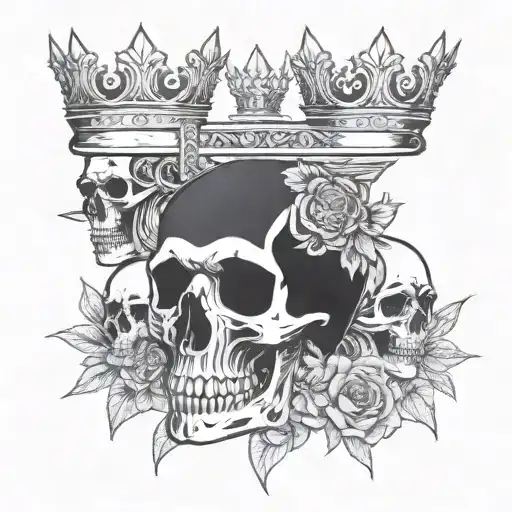 cross, crowns,Greek busts and skulls tattoo design idea