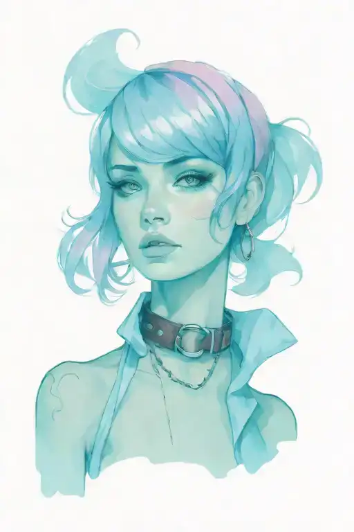 Sissy Slave Pink Leather Collar-with-chain-leash Pixie-cut Brown Hair Blue Eyes Flat Chest Tattoo tattoo design idea