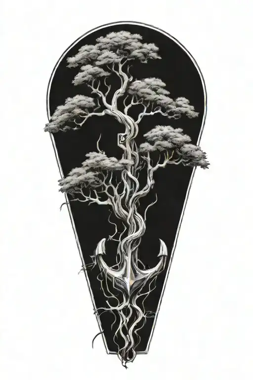 Cypress tree with roots shaped like an anchor tattoo design idea