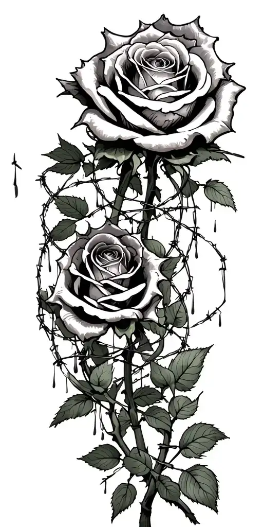 dead roses, barbed wire wrapped, and breast cancer awarness tattoo design idea