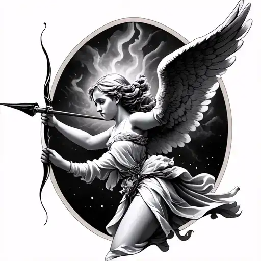 angel shooting an arrow tattoo design idea