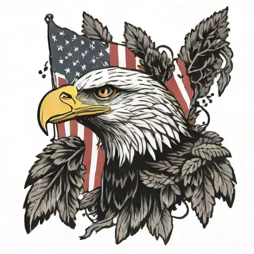bald eagle with trees and American flag intertwined tattoo design idea