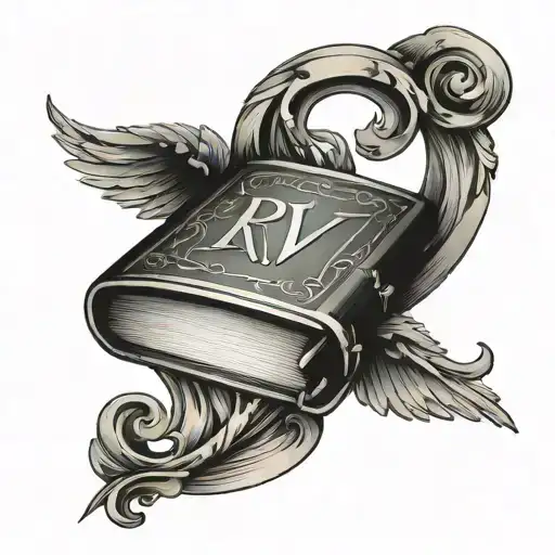 simple design of a closed book with the letters RW on the cover tattoo design idea