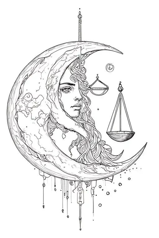 moon and justice intertwined cybersigilism design inspired tattoo design idea
