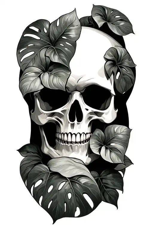 skull pothos monstera flowers growing tattoo design idea