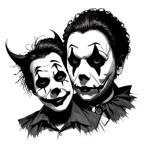 Micheal myers, art the clown, stripe from gremlins and billy the puppet stood next to each other  tattoo design idea