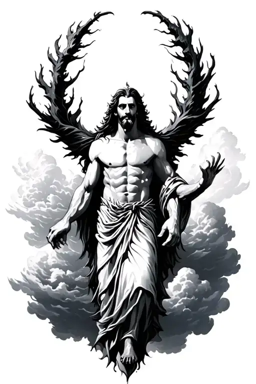 fear god surrounded with clouds surrounding tattoo design idea