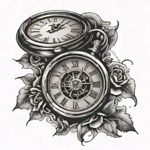 "time is money" broken clock tattoo design idea