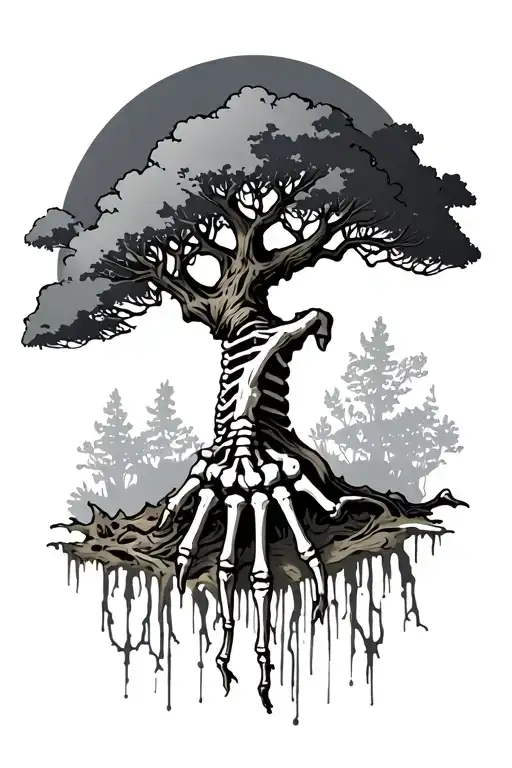 tree and skeleton hand tattoo design idea