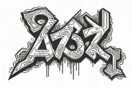 the numbers 391 in graffiti-style font, with an elongated Russian panel house in the background. tattoo design idea