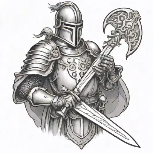 Knight Carrying his Sword like a Cross tattoo design idea