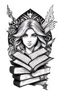 tattoo band around forearm, must include books, music staff, something involving zelda  tattoo design idea