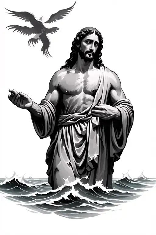 Jesus calming the storm on the ocean tattoo design idea