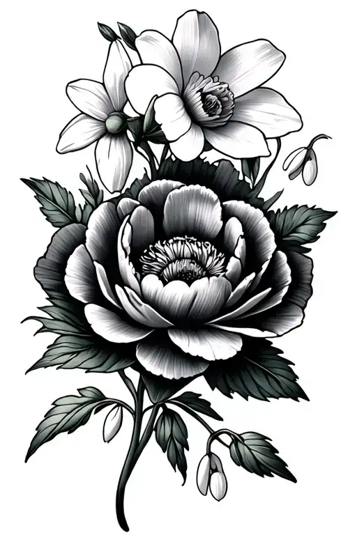 Daffodil, poppy, peony, and Snowdrop flower tattoo design tattoo design idea