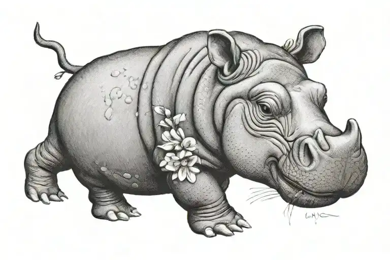 cute baby hippo tattoo design idea