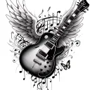 guitar + music notes + angel wings + butterfly  tattoo design idea