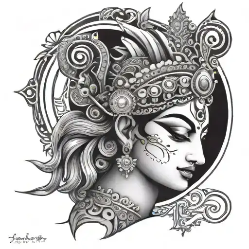 lord Krishna but abstract Norse art tattoo design idea