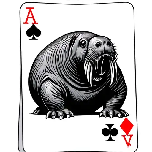 walrus with playing cards tattoo design idea
