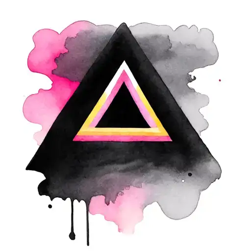 Watercolour rainbow in top of the outline of a pink triangle  tattoo design idea