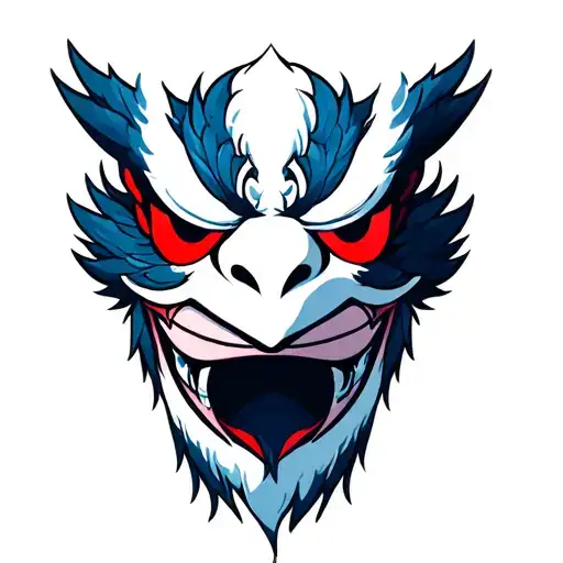 tengu mask with traditional japanese water tattoo design idea